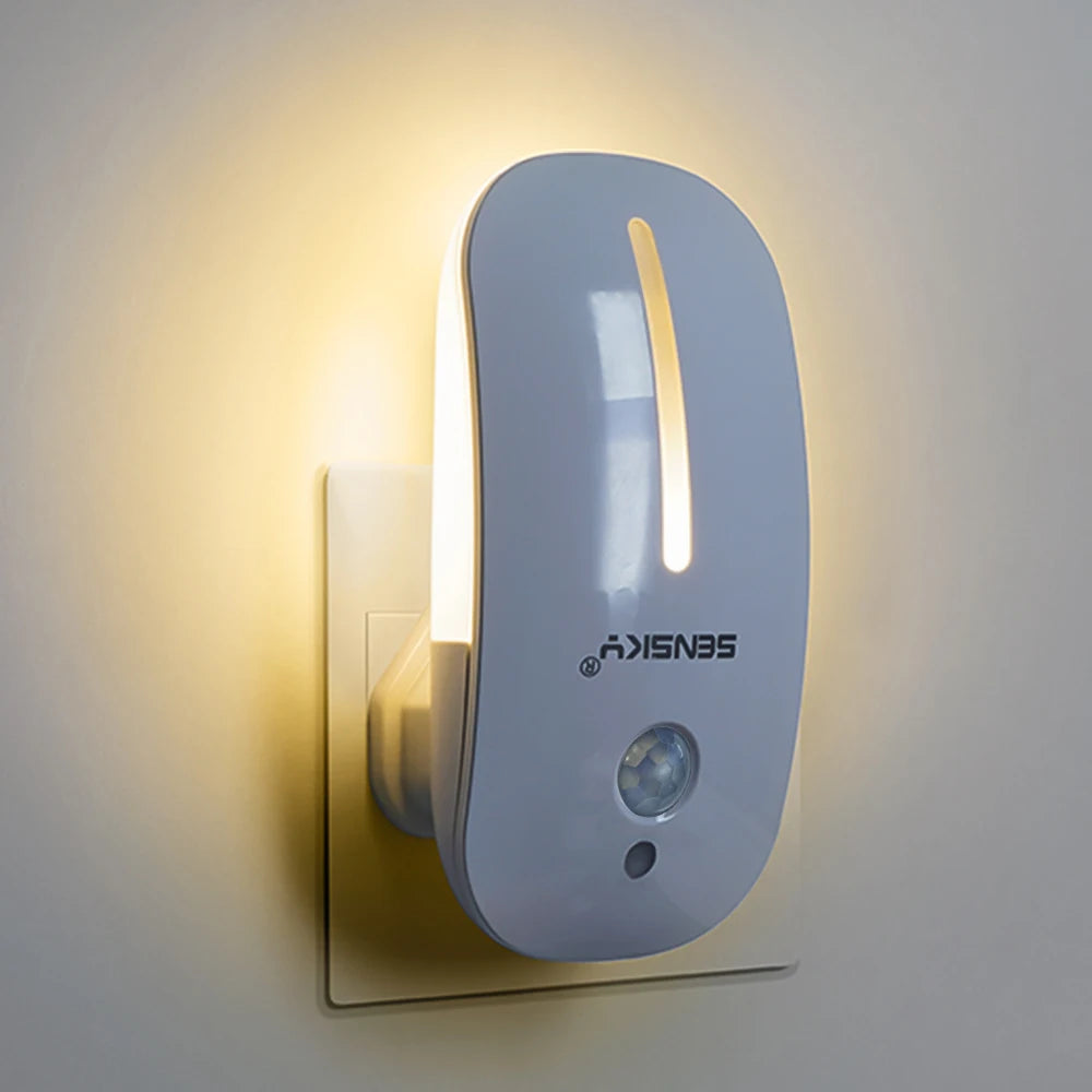 LED Night Light Motion Sensor Wireless Plug in US 110V EU UK 220V Night Lamp for Hallway Pathway