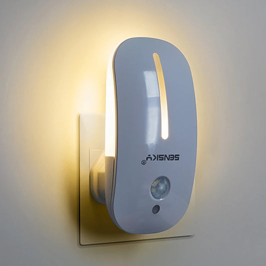 LED Night Light Motion Sensor Wireless Plug in US 110V EU UK 220V Night Lamp for Hallway Pathway