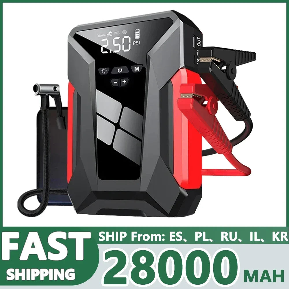 4 in 1 Car Jump Start Air Compressor 28000Mah Power Bank Portable Battery Booster Digital Tire Inflator Fast Charging