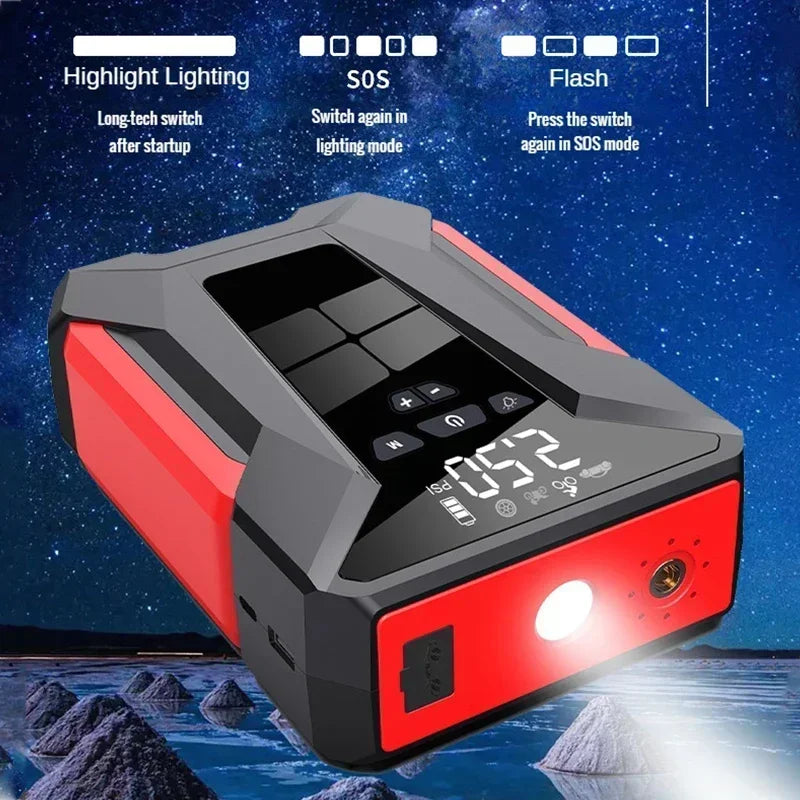 4 in 1 Car Jump Start Air Compressor 28000Mah Power Bank Portable Battery Booster Digital Tire Inflator Fast Charging