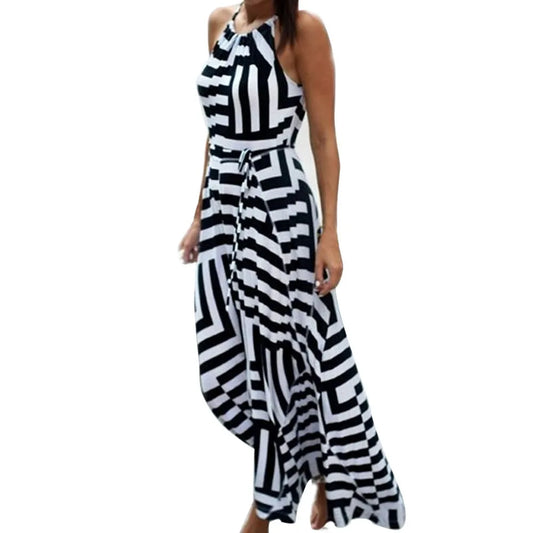 Women Sexy Summer Boho Beach Sundress Fashion Stripe Printing Maxi Long Evening Party Dress Irregular Vestidos Mujer Verano Robe