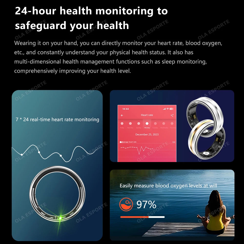 5ATM Waterproof Smart Ring for Men Women Health Monitor Photo Control Sleep Recording Sport Mode GPS Tracking Smartring 2024 New