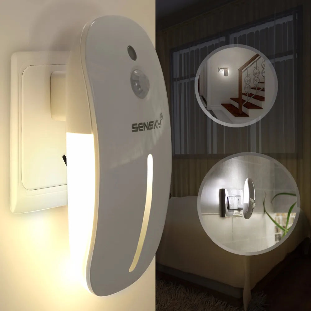 LED Night Light Motion Sensor Wireless Plug in US 110V EU UK 220V Night Lamp for Hallway Pathway