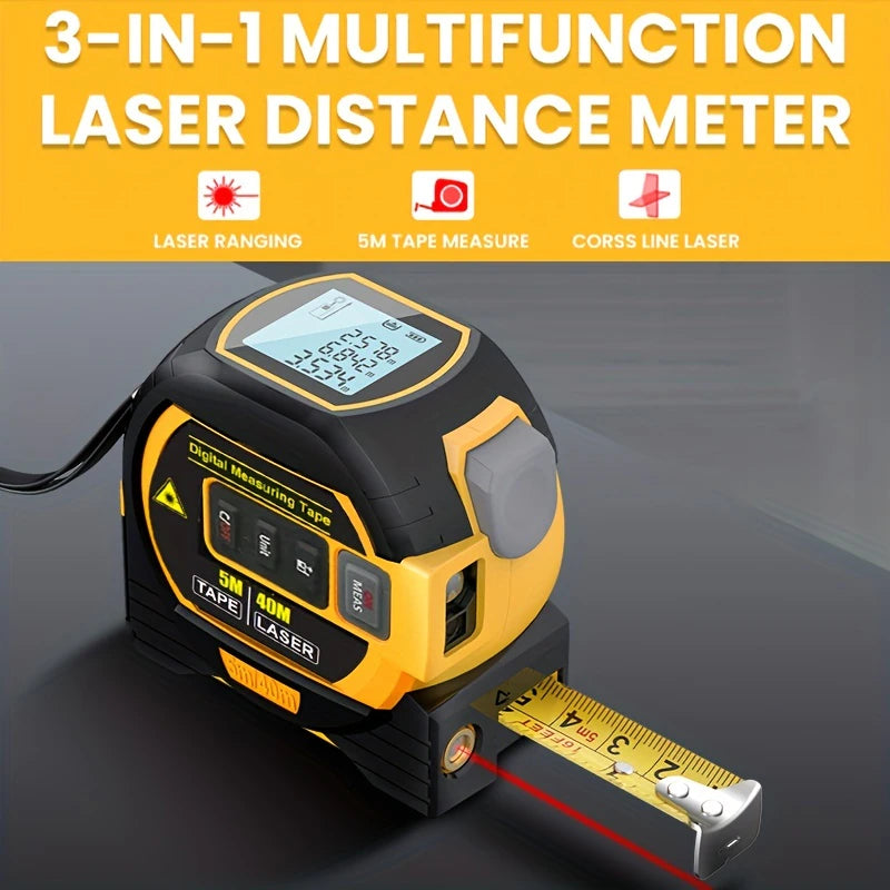 1Pc Laser Tape Measure 3 in 1 Digital Tape Measure High Precision Laser Rangefinder Steel Tape Measure