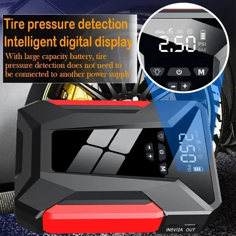 4 in 1 Car Jump Start Air Compressor 28000Mah Power Bank Portable Battery Booster Digital Tire Inflator Fast Charging